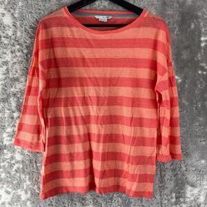 Boden Size 6 Striped Casual Linen Top Red Orange‎ 3/4 Sleeve Pullover Shirt